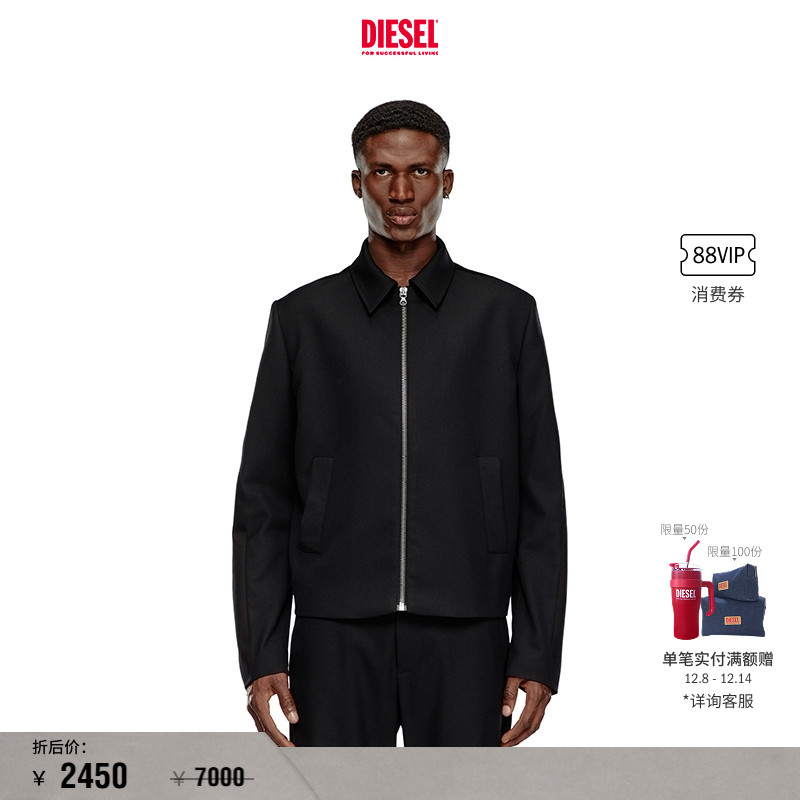 [折扣]DIESEL男士黑色拉链巴恩工装风格夹克外套A143980CBCL