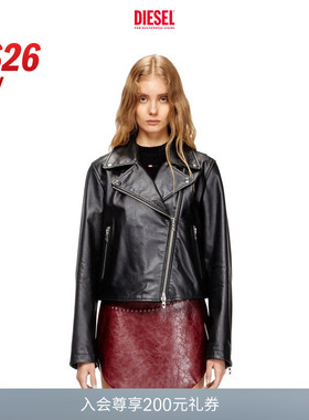 [新款]DIESEL女士26早春黑色翻领机车皮衣夹克外套A219020CECH