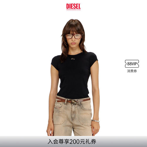 [经典]DIESEL女士OVAL D镂空黑色白色短袖T恤A199120AFAA
