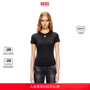DIESEL女士OVAL D黑色粉色修身短袖T恤A199170AHQH