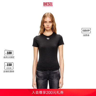 DIESEL女士OVAL D黑色粉色修身短袖T恤A199170AHQH