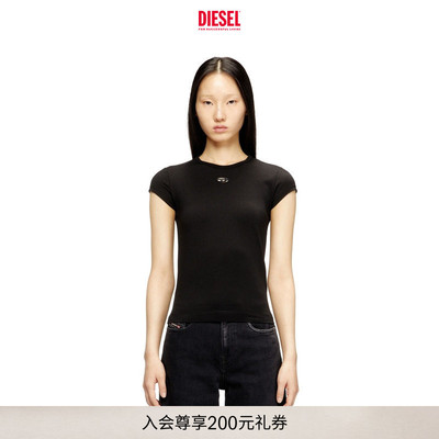 [经典]DIESEL女士OVAL D镂空黑色白色短袖T恤A199120AFAA