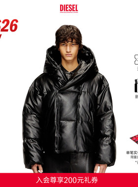 [新款]DIESEL男女同款26早春黑色连帽羽绒服外套A225460WEBU