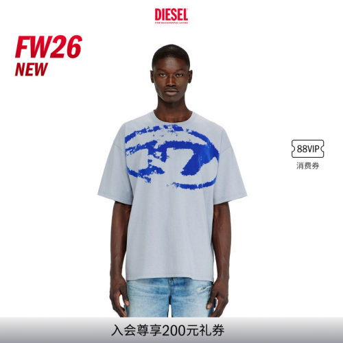 [新款]DIESEL男士26早秋浅蓝色OVAL D简约短袖T恤A130490DQAU