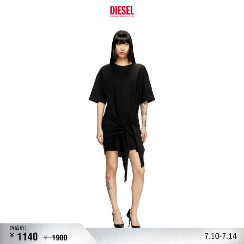 [折扣]DIESEL女士OVAL D黑色T恤连衣裙A192320NIAX