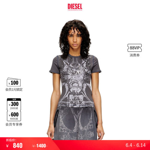 [折扣]DIESEL女士印花灰色短袖T恤A195300DEBZ
