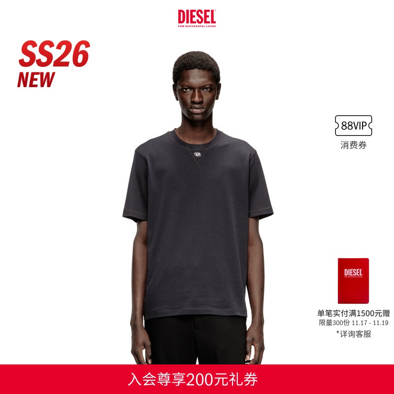 [新款]DIESEL男士26早春OVAL D反穿缝线设计短袖T恤A199630AIJU