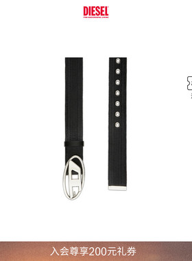 [礼物]DIESEL男士OVAL D LOGO黑色腰带X10022P6708