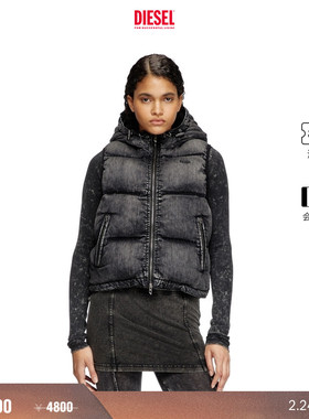 [折扣]DIESEL女士黑色连帽马甲背心棉服A160580ABCB