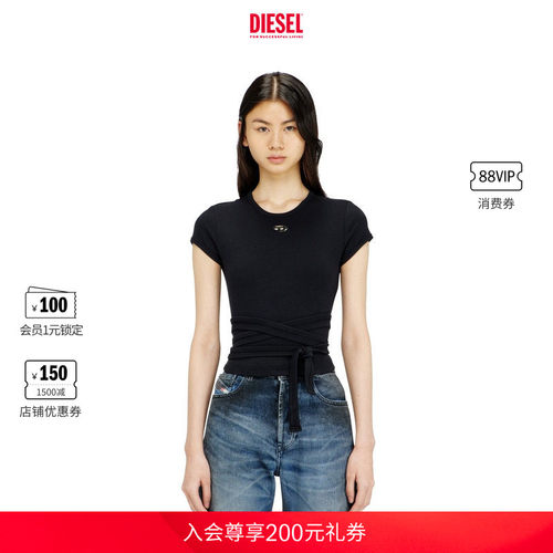 DIESEL女士OVAL D纯色简约绑带短袖T恤A211970EJAI