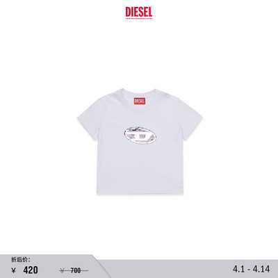 [折扣]DIESEL女童OVAL D白色圆领短袖T恤J02371KYAUN