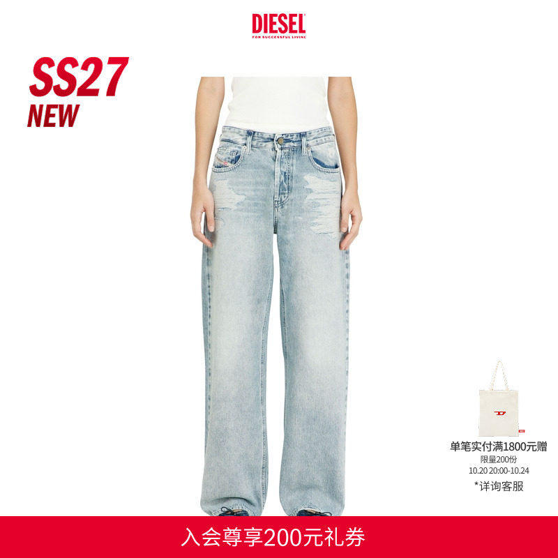 [新款]DIESEL女士27早春D-WAIGEE中腰宽松阔腿牛仔裤A2589609R51