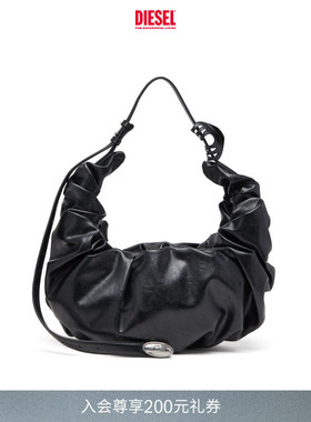 DIESEL女士黑色大号GRAB D单肩包可颂包X10478P8657