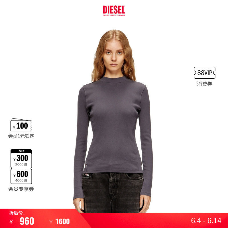 [折扣]DIESEL女士深灰修身长袖T恤A195500KIBV