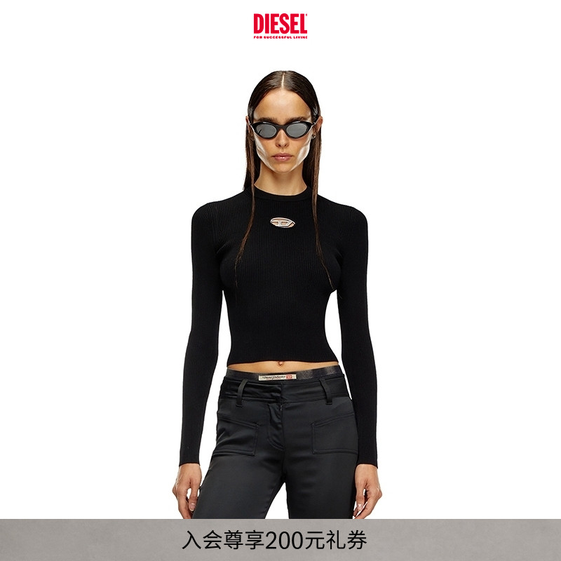 DIESEL女士OVAL D黑色修身长袖针织衫A153280DLAX