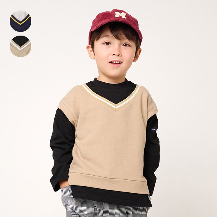 moujonjon圆领休闲长袖假两件式