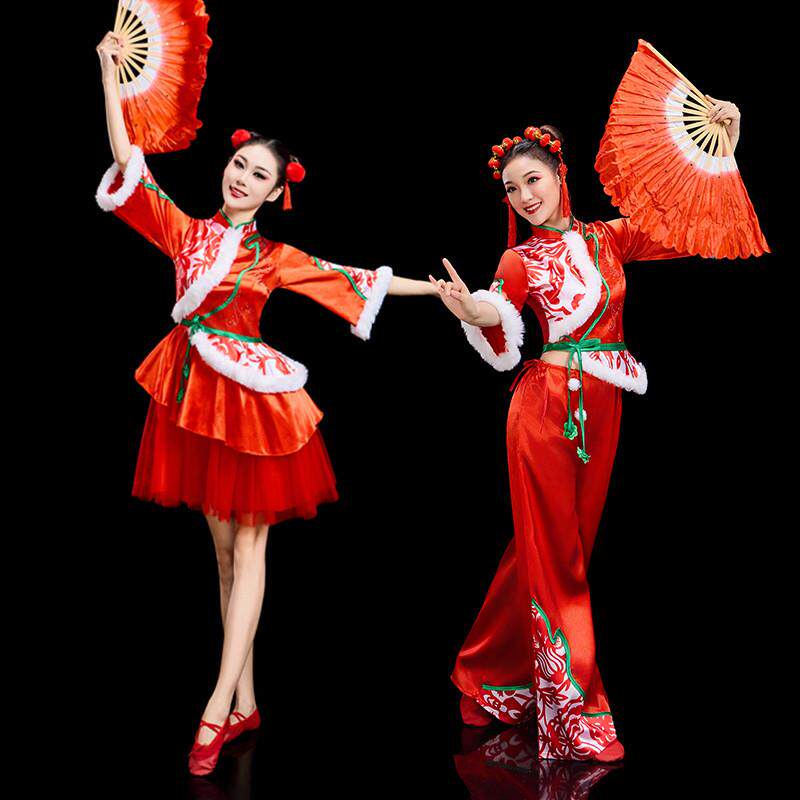 秋冬打鼓队队服2025新款拜年秧歌舞演出服扇子舞套装中国风舞台装