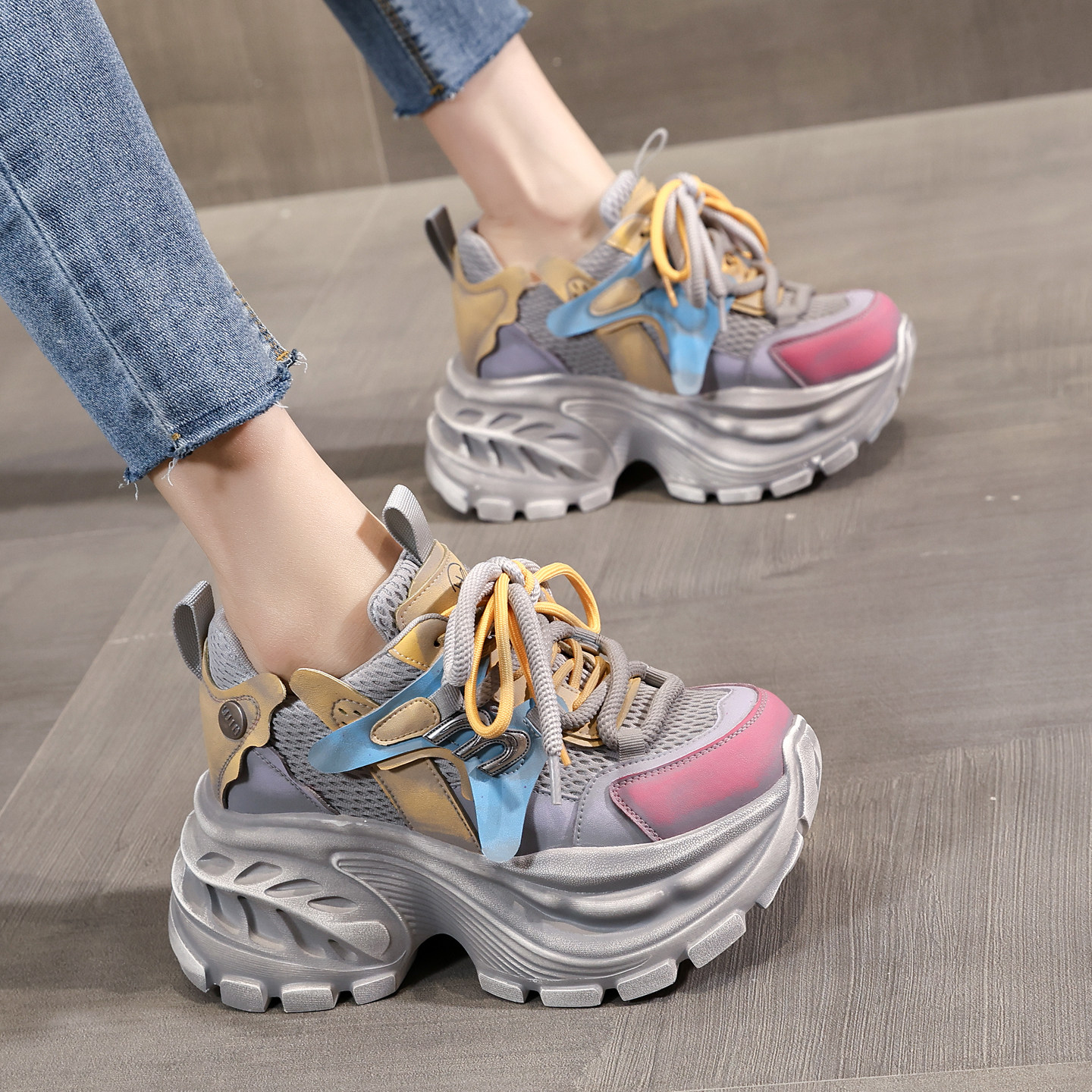 香港新款网红超火彩色老爹鞋女款内增高2026春爆款女士高跟松糕鞋,女鞋,老爹鞋,淘宝优惠券,粉丝福利购,淘宝优惠卷