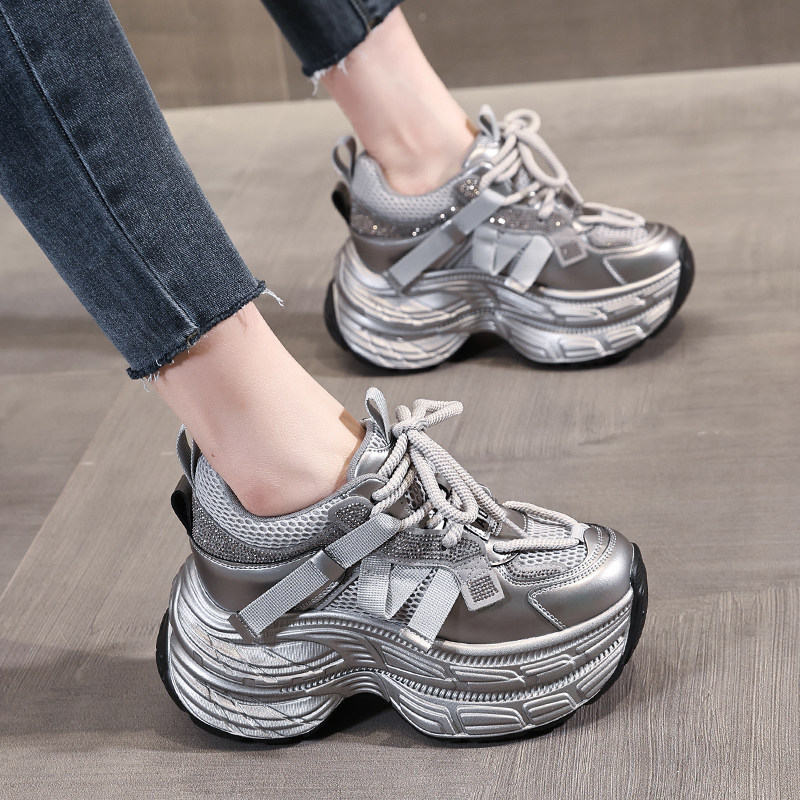 银色显脚小老爹鞋女款舒适2025春秋季新款真皮增高女士休闲鞋软底,女鞋,老爹鞋,淘宝优惠券,粉丝福利购,淘宝优惠卷