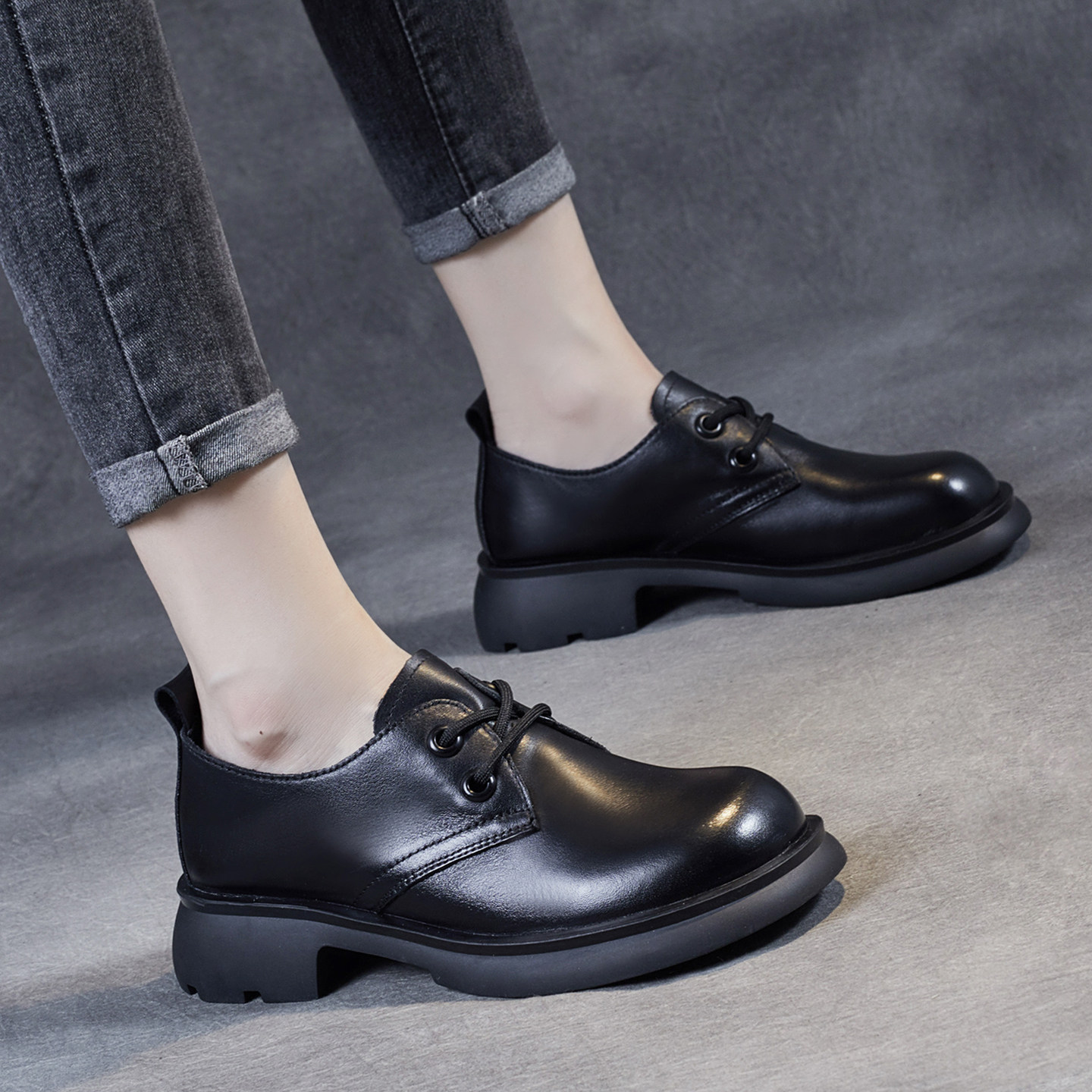 牛皮新款时尚英伦平底皮鞋女款真皮软底2026春季女士休闲旅游单鞋,女鞋,乐福鞋（豆豆鞋）,淘宝优惠券,粉丝福利购,淘宝优惠卷