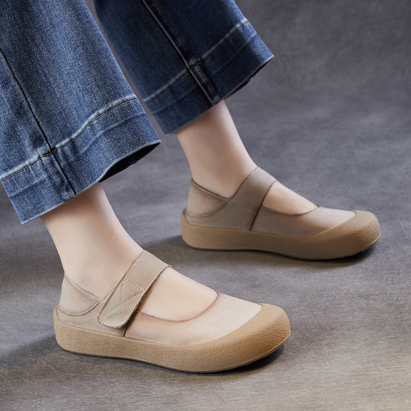 牛皮新款浅口大头单鞋女款魔术贴真皮2026春休闲玛丽珍平底鞋软底,女鞋,浅口单鞋,淘宝优惠券,粉丝福利购,淘宝优惠卷