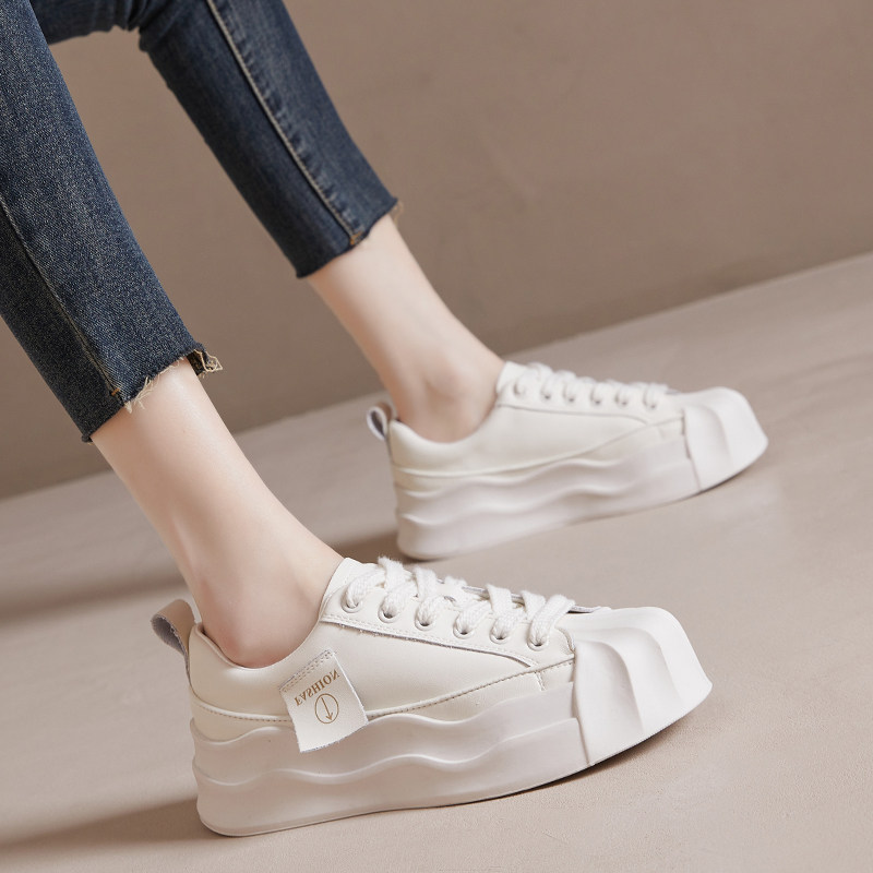 贝壳头厚底小白鞋女款软底2024春季真皮爆款时尚单鞋女士运动板鞋