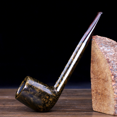 石楠木对比色手工直柄大长腿烟斗