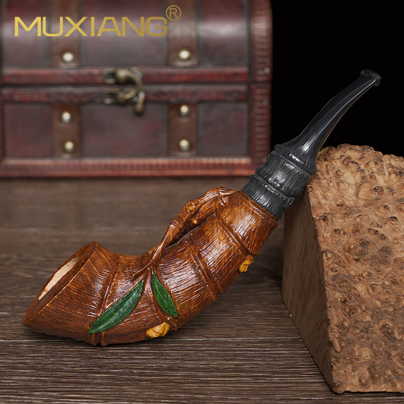 石楠木烟斗男士手工雕刻竹节号角斗实木传统老式过滤专用烟具配件