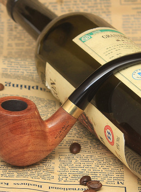 NewBee鲜蜂进口花梨木烟斗弯式配金色装饰环手工过滤烟斗送十件套