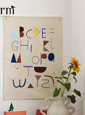 丹麦ferm LIVING Alphabet Fabric Poster装饰画海报挂画挂毯北欧