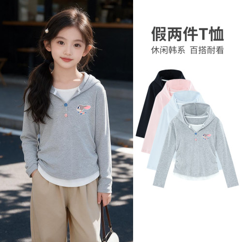 迪士尼中大童装女童连帽卫衣儿童假两件套头衫女孩2026新款运动服