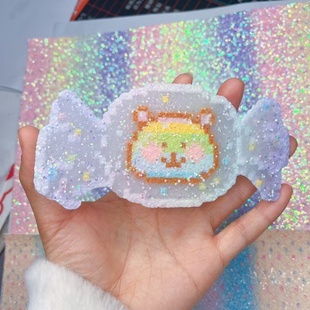 拼豆熨烫布闪粉彩虹渐变厚片格利特布料diy闪光皮革烘焙布亮片布