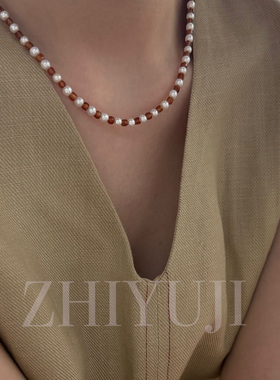 天然珍珠石榴石项链女夏轻奢