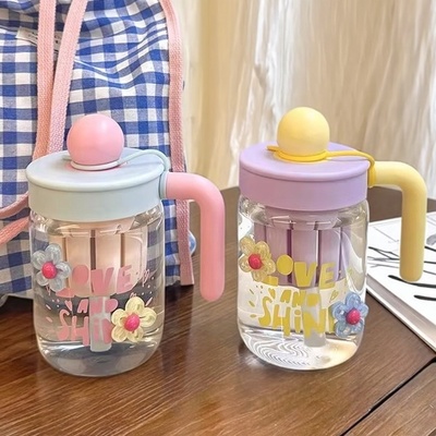 高颜值玻璃杯办公室带吸管茶水