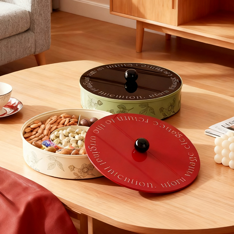 家用复古风果盘客厅高颜值糖果瓜子零食盘大容量轻奢分格水果盘子