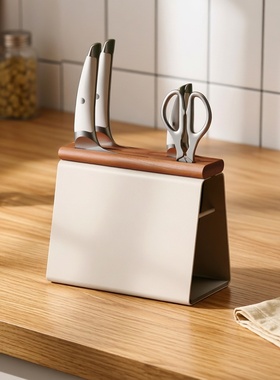 榉木中古风刀架置物架厨房台面款实木刀座刀具收纳菜刀架收纳架