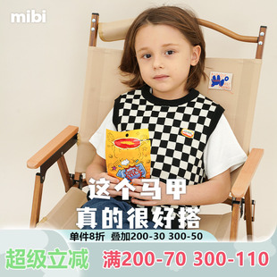 mibi儿童针织背心春秋新款男童毛衣无袖毛衫坎肩上衣女童毛织马甲
