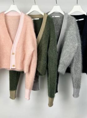 MQ｜MACQNF89216时尚撞色设计显瘦百搭马海绒短款长袖开衫外套女