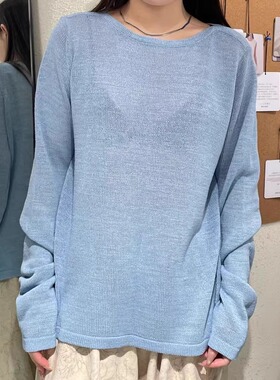 MQ｜MACQNF91161时尚百搭宽松休闲一字领套头长袖针织罩衫女
