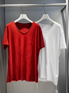 MACQNF强捻棉短袖T恤女2023夏季薄款洋气V领打底衫MQ21857