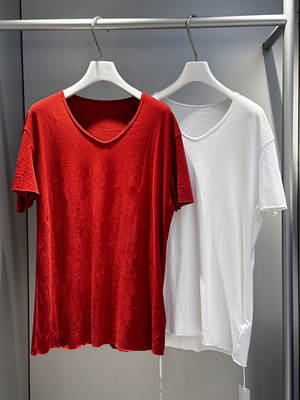 MACQNF强捻棉短袖T恤女2023夏季薄款洋气V领打底衫MQ21857