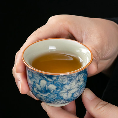 青花功夫茶杯陶瓷茶具小杯子