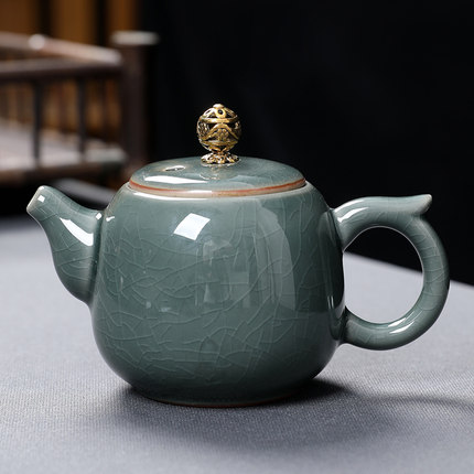 哥窑功夫茶壶陶瓷泡茶器大容量纯色单壶家用大号茶具单品可养中式