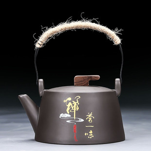 紫砂禅茶一味功夫茶壶防烫编麻提把壶家用半手工茶具单品复古单壶
