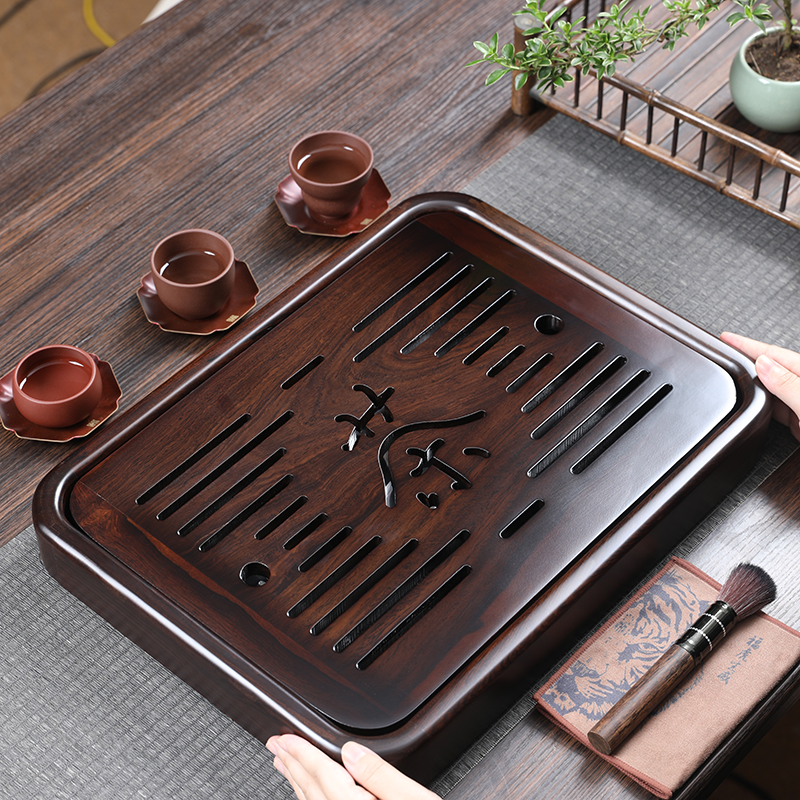 黑檀小茶盘家用干泡茶台单层蓄排水功夫茶海镂空速排水茶具沥水盘