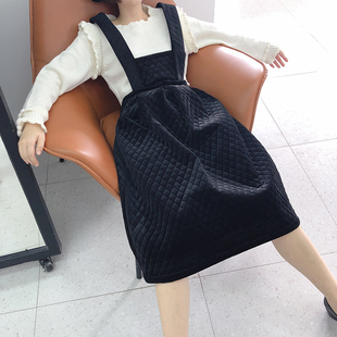 十早 复古小众丝绒菱格夹棉吊带宽松背带裙内搭女冬 绿野仙踪