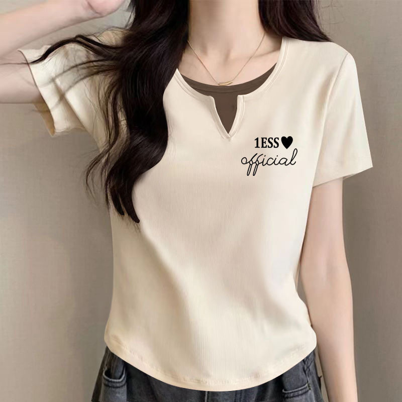 夏季时尚假两件短袖T恤女2026新款百搭宽松洋气百搭短款纯棉上衣,女装/女士精品,大码内搭,淘宝优惠券,粉丝福利购,淘宝优惠卷