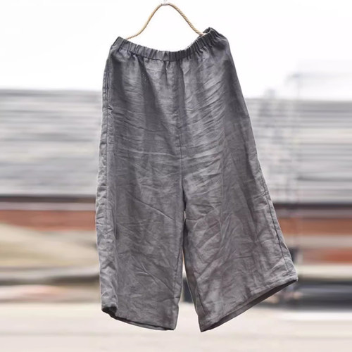 棉麻七分裤女宽松文艺亚麻阔腿裤