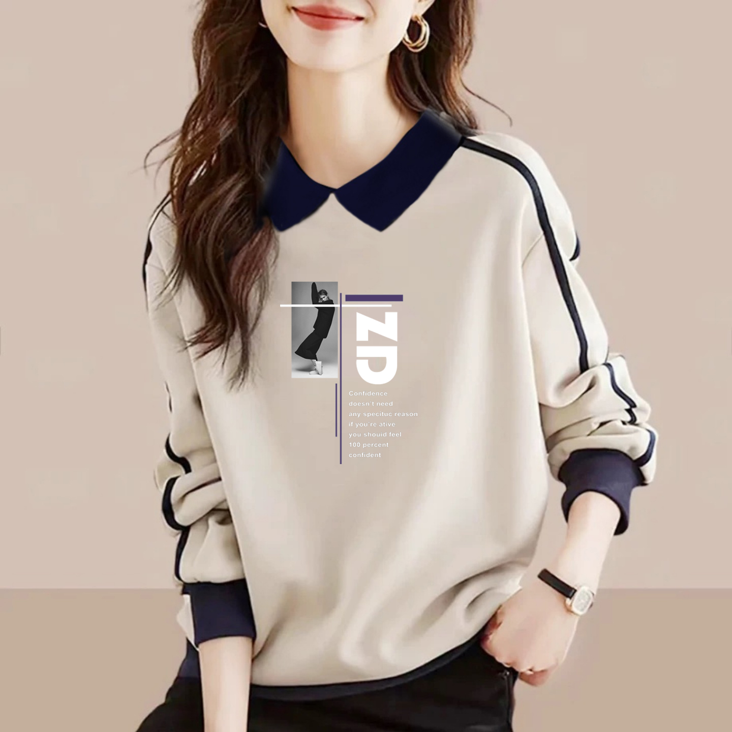 复古字母印花纯棉卫衣女长袖上衣