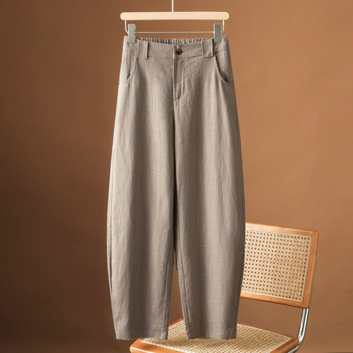 春夏新款棉麻哈伦裤休闲裤镰刀裤